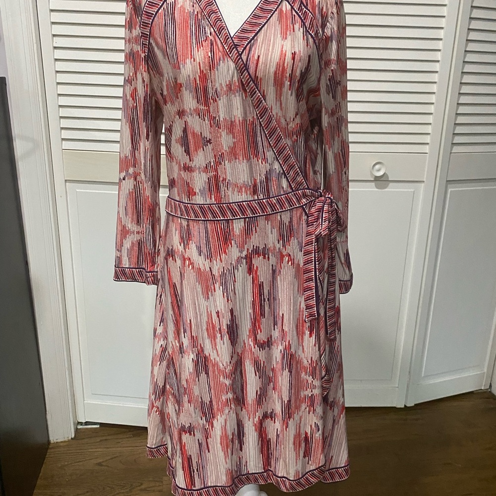 BCBGMaxAzria Pink and Red Long Sleeve Wrap Dress